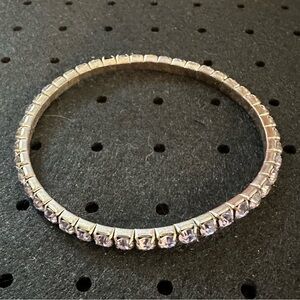 Silver Tone Women's Stretch Tennis Bracelet with Light Purple Stones